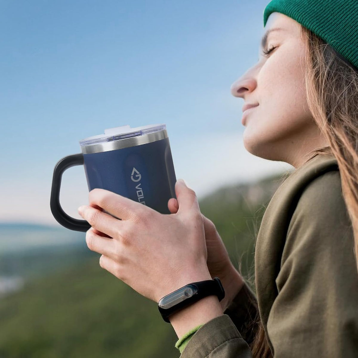 16oz Coffee Mug, Vacuum Insulated Camping Mug with Lid, Double Wall Stainless Steel Travel Tumbler Cup, Coffee Thermos Outdoor, Great for Any Beverage (Navy Blue)