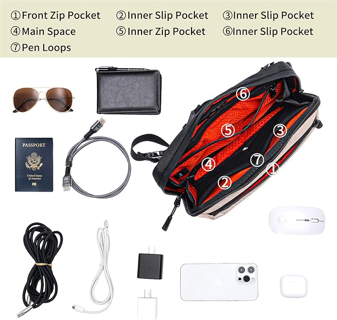 Electronics Organizer Tech Travel Pouch – Waterproof Nylon Diamond Quilted & 900D Travel Case Cable Bag for Cords Chargers