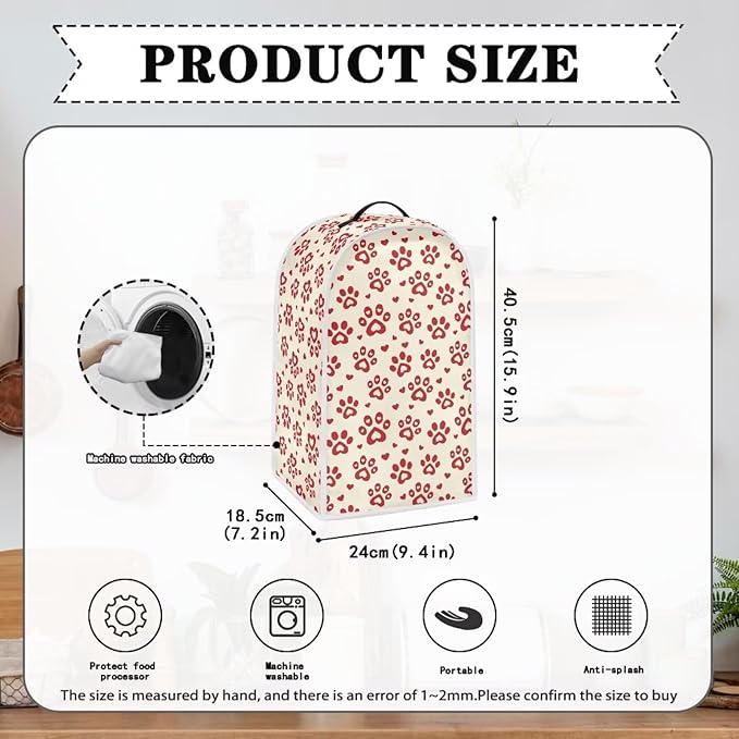 Talayituse Red Dog Paw Heart Print Blender Dust Cover, Fingerprint Protection Cover for Stand Mixer or Coffee Machine, Kitchen Appliance Covers for Stain Dust Resistant Supplies Valentine's Day Decor