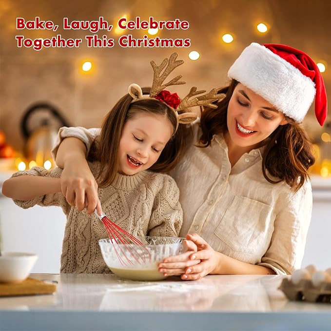 Christmas Whisk Set – 3 Sizes (12”, 10”, 8”) – Holiday Red, Green & White Stainless Steel Whisks for Baking, Cooking & Mixing, Christmas Gift for Bakers & Home Chefs