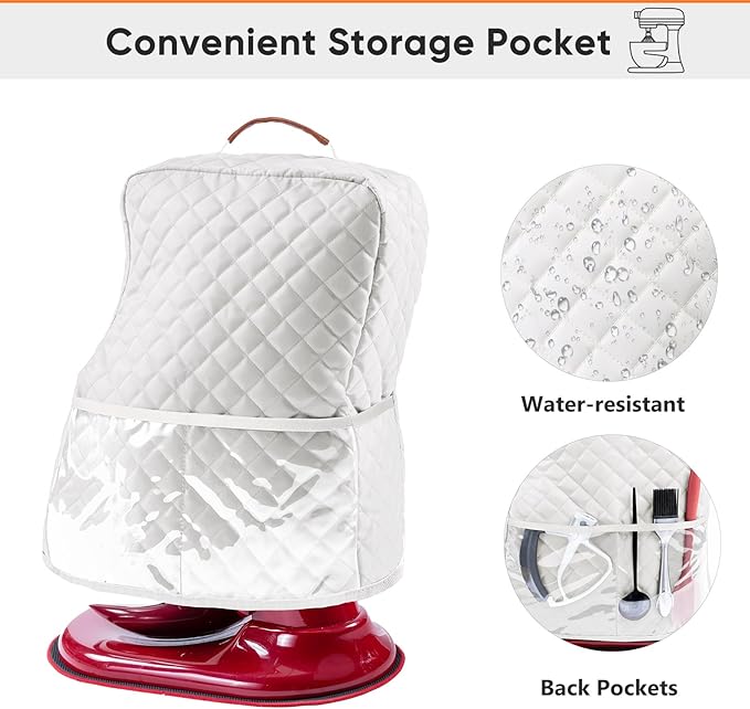 BAGSPRITE Stand Mixer Cover with Appliance Sliders Compatible with KitchenAid Mixer 4.5/5 Quart with Pockets for Kitchen Aid Accessories and Attachments