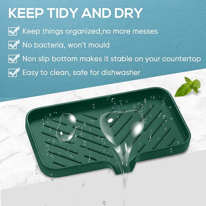 Kitchen Sink Tray,Sponge Holder for Kitchen Sink Self Draining Kitchen Soap Tray Premium Silicone Soap Holder for Bathroom Kitchen Counter Sink Caddy Organizer for Dish Soap Bottle,Soap Dispenser