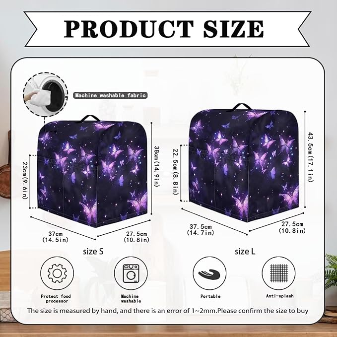 Generic Purple Butterfly Mixer Cover, Kitchen Stand Mixer Cover, Dust Protection, Washable, Waterproof, Drawstring Closure, 17x10.8 inches