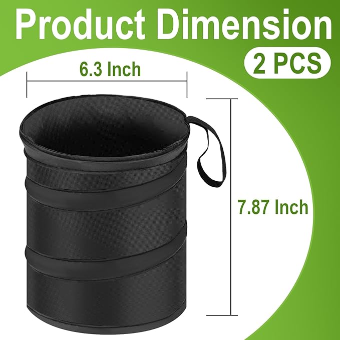 2 PCS Car Trash Can, Collapsible Pop-up Car Garbages Can, Portable Garbage Bin with Elastic Band, Small Garbage Can for Back Seat Front Seat, for Outdoor Traveling & Home Use