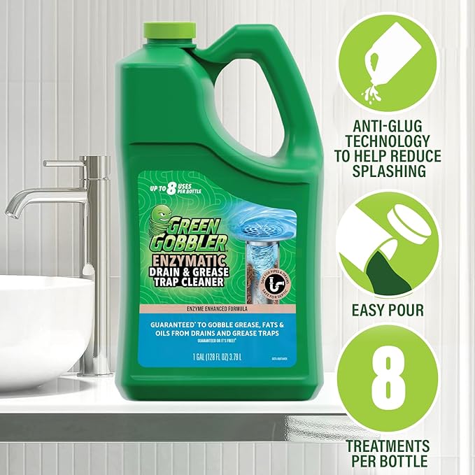 Green Gobbler Enzyme Drain Cleaner | Controls Foul Odors & Breaks Down Grease, Paper, Fat & Oil in Sewer Lines, Septic Tanks & Grease Traps | 1 Gallon