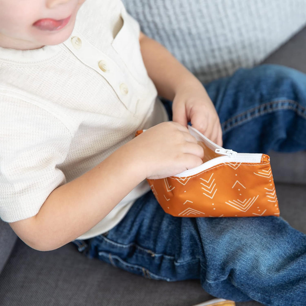 Bumkins Reusable Snack Bags, for Kids School Lunch and for Adults Portion, Washable Fabric, Waterproof Cloth Zip Bag, Supplies Travel Pouch, Food-Safe, 2-pk Desert Boho