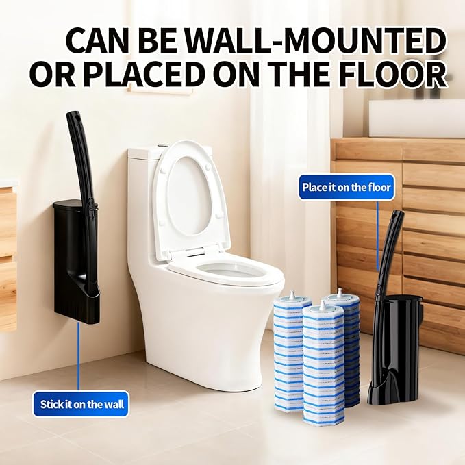 Disposable Toilet Bowl Brush with 36 Toilet Wand Refills Pads Replacement Heads, Toilet Cleaning Stick,Toilet Bowl Cleaner Wands Holder and Set, Toilet Cleaning System Starter Kit