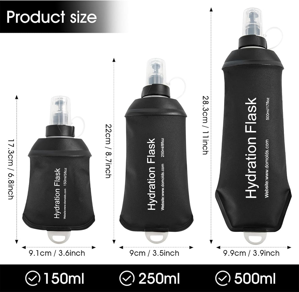 GYGYL Soft Flask, TPU Collapsible Soft Water Bottle for Hydration Pack, Running Vest, Leak-Proof Folding Water Bottle for Hiking Cycling Climbing Jogging-500ml Black