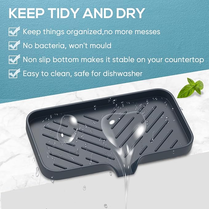 Kitchen Soap Tray,Kitchen Sink Tray Sponge Tray Kitchen Sponge Holder Self Draining Premium Silicone Soap Holder for Bathroom Kitchen Counter Sink Caddy Organizer for Dish Soap Bottle,Soap Dispenser