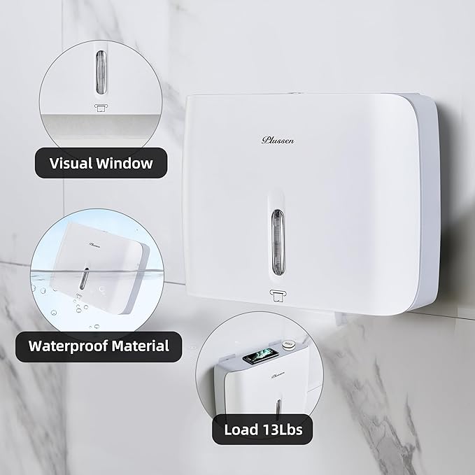 Paper Towel Dispenser Wall Mount Commercial Pack of 3 White Holder Fits Multifold Hand Towels for Kitchen Bathroom