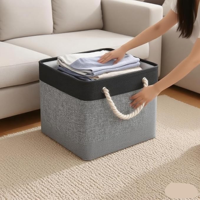Cube Storage Bins, Collapsible Fabric Cube Storage Bin, 11 Inch Cube Storage Bins with Handles, Foldable Storage Cubes (Black/Gray, 6Pack)