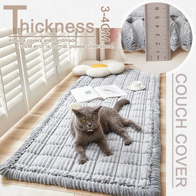 Couch Cover for Dogs Washable, Fuzzy Pet Couch Covers for 3 Cushion Sofa Pet Friendly, Non Slip Sofa Cover (Light Gray, 27.6" x 82.7"/70 x 210cm)
