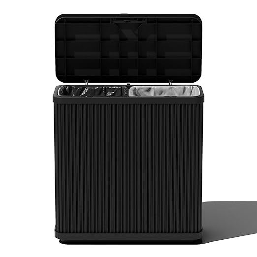 Veradek Tambour Series Outdoor Trash Can with Lid – All-Weather Waste Bin for Patio, Pool, BBQs & Parties | Durable Dual Bag System up to 30 Gallons | Modern Design for Backyard or Deck