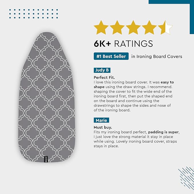 Encasa XO Ironing Board Cover and Pad 54"x15" - Thick 3mm Felt Padding, Drawstring Tightening & Lock, Easy Fit, Scorch & Stain Resistant, Fits Standard Large Ironing Board - Daisy Blue