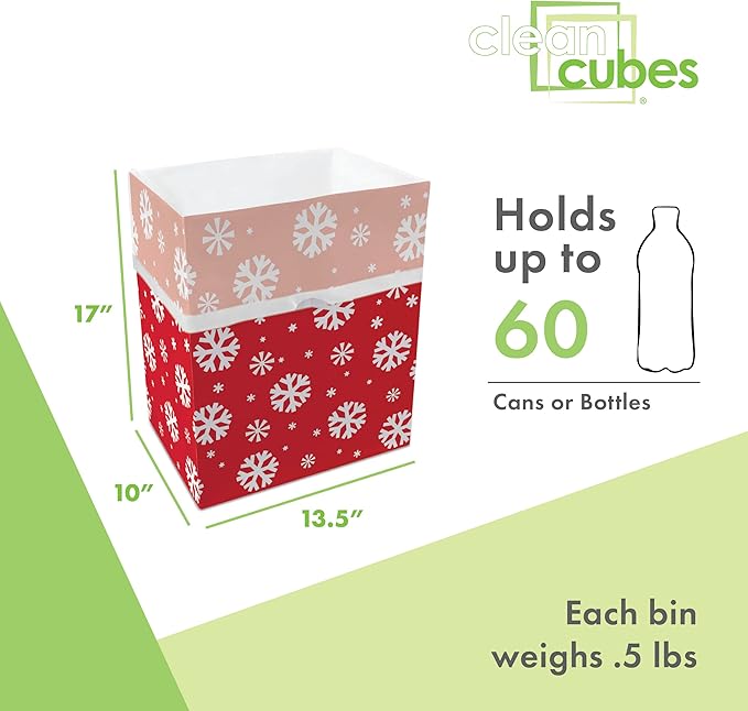 13 Gallon Disposable Pop-Up Trash Cans (3-Pack) with Fitted Bags – Foldable Garbage & Recycling Bins for Parties, Events & Kitchen (Snowflake, 17" H x 13.5" W x 10" D)
