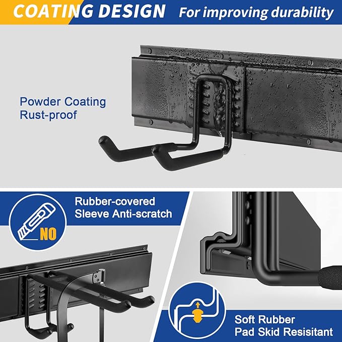 32 Inches Garage Storage, Garage Organization, Wall Mount Garden Tool Organizer, Max 300lbs Adjustable Metal Hooks, Yard Shed Hanging Rack, Heavy Duty Shelving for Rake Broom Mop Snowboard