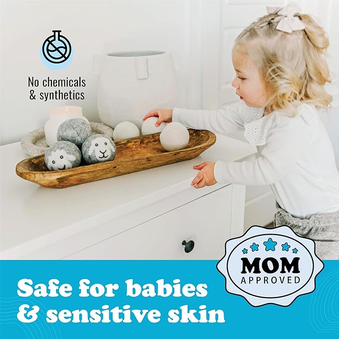 Smart Sheep Wool Dryer Balls - 6-Pack - XL Premium Natural Fabric Softener Award-Winning - Wool Balls Replaces Dryer Sheets - Wool Balls for Dryer - Laundry Balls for Dryer (Playful Pups)