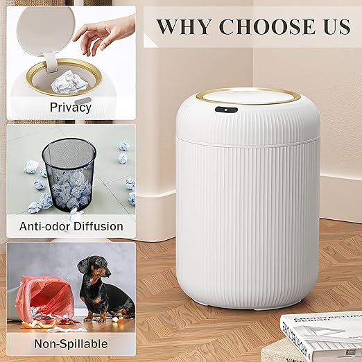 Automatic Motion Sensor Bathroom Trash Can with Lid, 3 Gallon Touchless Trash Bin, Smart Plastic Electric Garbage Cans Small White Wastebasket for Office, rv, Bedroom, Living Room
