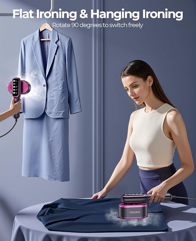 Travel Steamer for Clothes Portable: 2-in-1 Mini Handheld Garment Steamer Iron - 15s Heat Up & 5 Adjustable Steam - Large Ceramic Panel - 110-120V