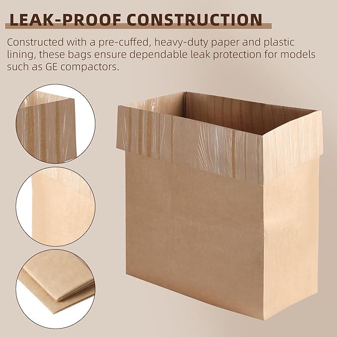 (20-Pack) Calvana Super Strong Compactor Bags, Heavy-Duty Kitchen Paper Trash Bags with Leak Proof Plastic Liner, Fits GE Model Compactors with Rectangular Containers, Includes 20 Sticker Seals