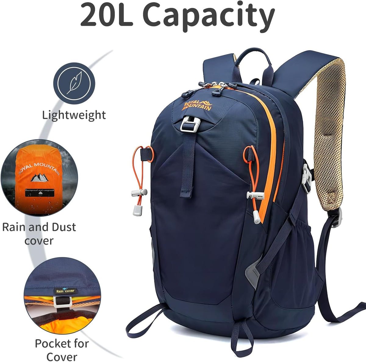 Small Hiking Backpack, 20L Lightweight Travel Backpacks For Men Women, Water Resistant Outdoor Day Pack, Ultralight Camping Daypack Backpacks, Durable Hiking Backpack Fit For Camping.(With Rain-cover)