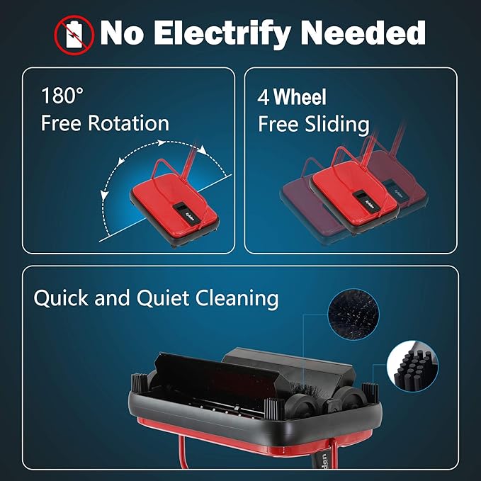 Eyliden Carpet Sweeper, Mini Size Lightweight Hand Push - No Noise, Non-Electric, Easy Manual Sweeping Only for Carpet Cleaning (Red)