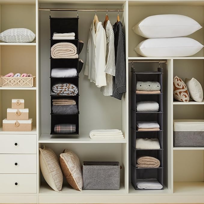 YOUDENOVA Hanging Closet Organizers and Storage, 6-Shelf Hanging Closet Shelves, Black