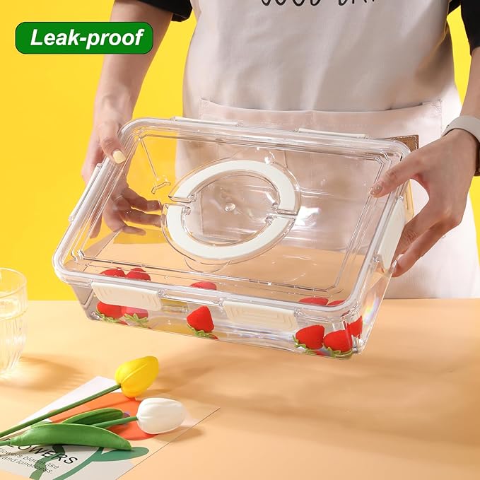 Taiuloo Divided Serving Tray with Lid & Handle, Airtight 4 Compartment Snackle Box Charcuterie Container, Fridge Organizer Bins, Food Storage Container Veggie Tray for Snack, Fruit, Candy, Nuts