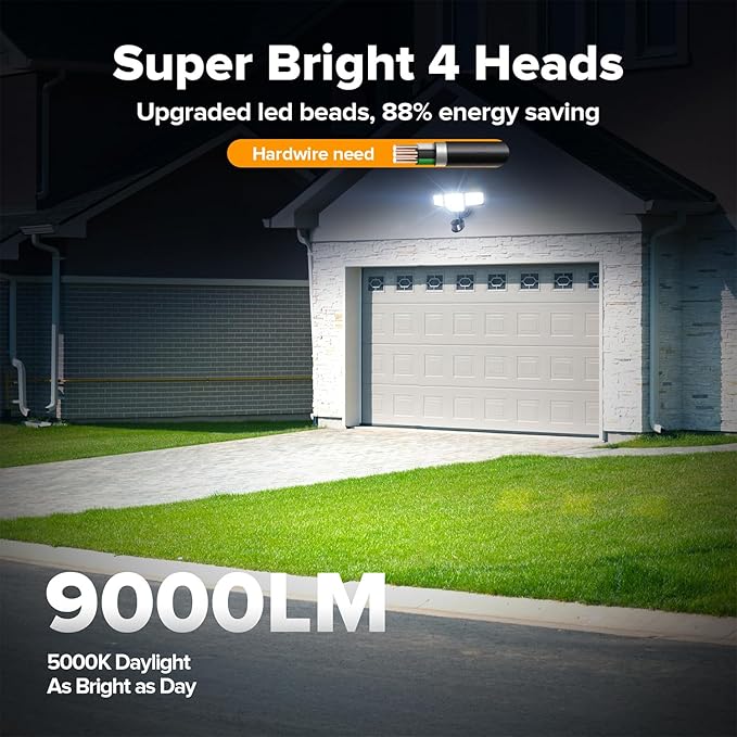 LUTEC 80W 9000LM LED Security Light Hardwire Motion Sensor Outdoor Lights