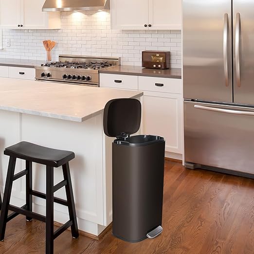 AthLike Trash Can, Stainless Steel Kitchen Garbage Can, Step Waste Bin with Hinged Lid and Removable Inner Bucket, Soft-Close, Dustbin for Bathroom Bedroom Living Room Home (Brown, 8 Gal)