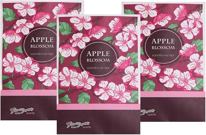 Floral Simplicity Apple Blossom Scented Sachets Pack of 3, Fall & Winter - Long-Lasting Scented Bags, Home Fragrance, Air Freshener & Deodorizer for Closet, Room, Drawer, or Cars, Made in The USA