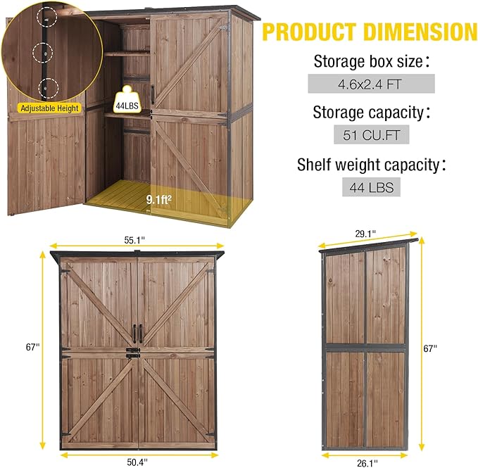 Aivituvin Outdoor Storage Shed Upgraded with Strong Metal Frame Garden Tool Shed Storage House Cabinet with Adjustable Shelfs and Wooden Floor 4.6 x 2.42FT,Dark Brown