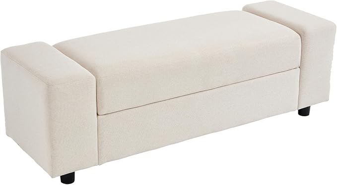 Storage Ottoman Bench,55 Inch End of Bed Linen Bench with Large Storage for Bedroom/Living Room/Entryway/Closet(Beige)