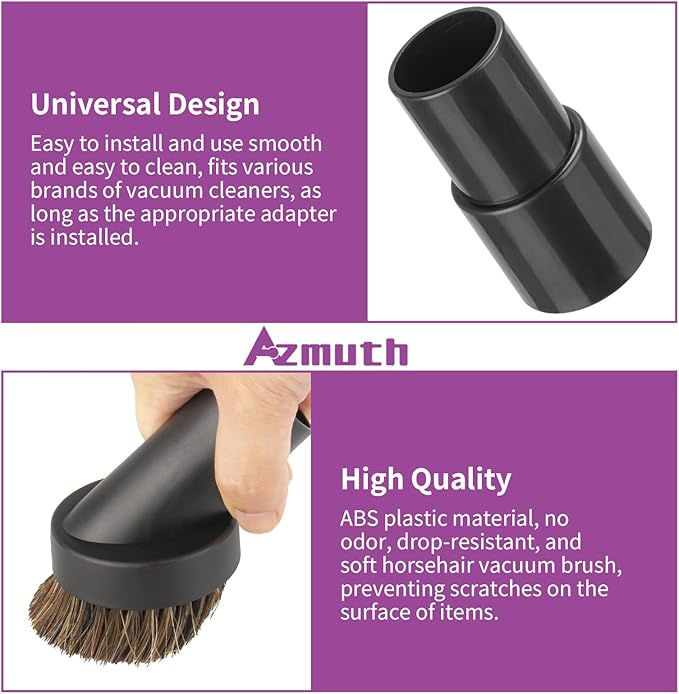 Vacuum Attachments & Brushes, Vacuum Horsehair Brush with 1-1/4 to 1-3/8 Inch Vacuum Hose Adapter, Vacuum Brush Attachment for Shark Vacuum and Shop Vac Attachments and Most Household Vacuum Cleaners