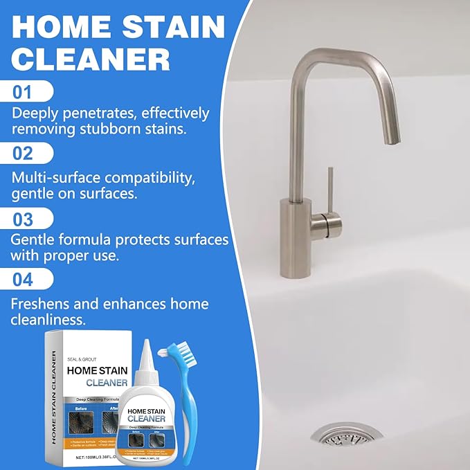 Home Stain Cleaner Gel, Washing Machine Cleaner with Brush, Deep Cleaning All-Purpose Gel for Washing Machine, Refrigerator Strips, Household Shower, Kitchen Sinks, Walls, Tiles, Bathrooms (100 ML)