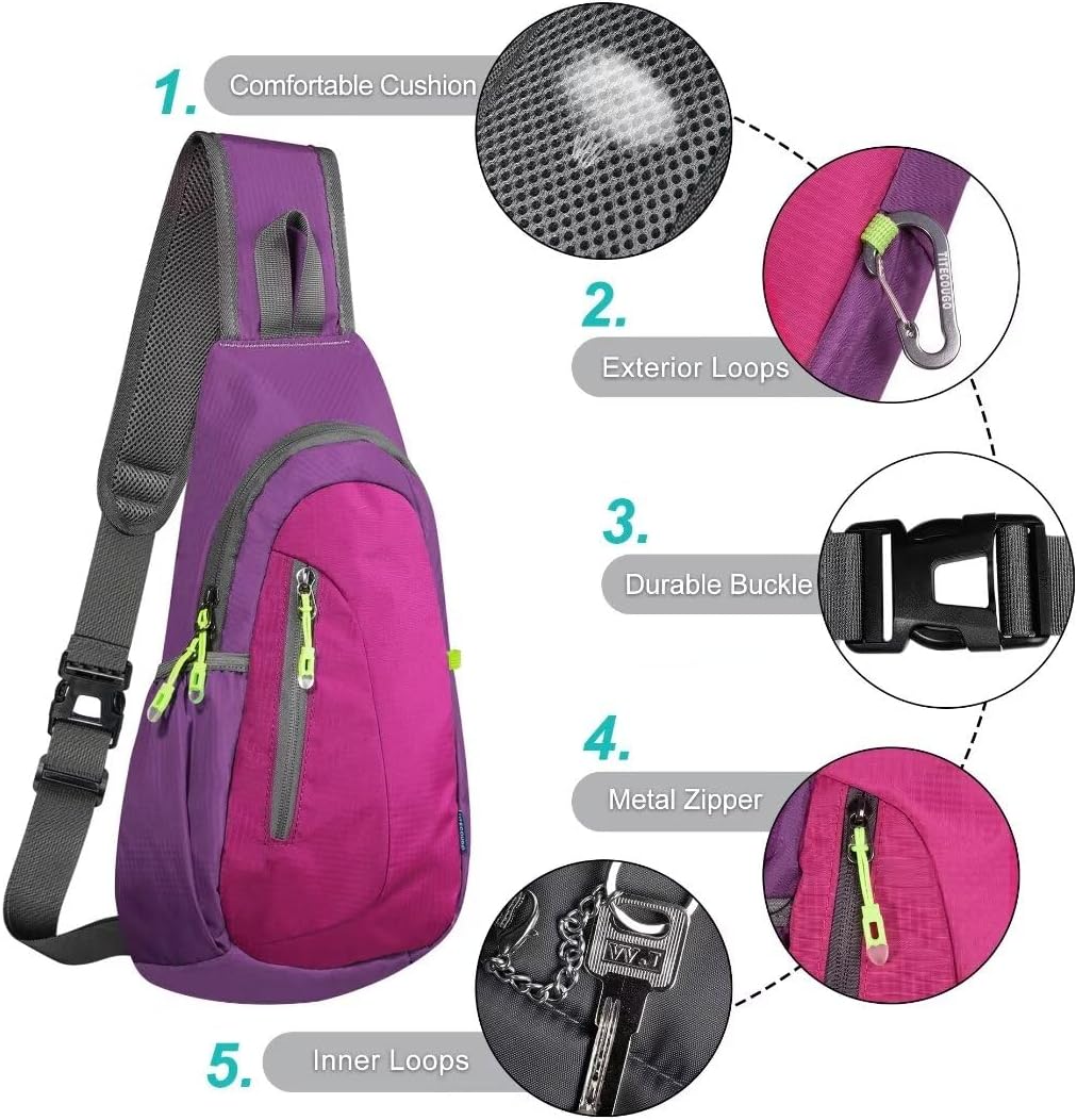 TITECOUGO Small Sling Bag, Lightweight Crossbody Backpack for Men Women, Shoulder Bag for Sports and Outdoor