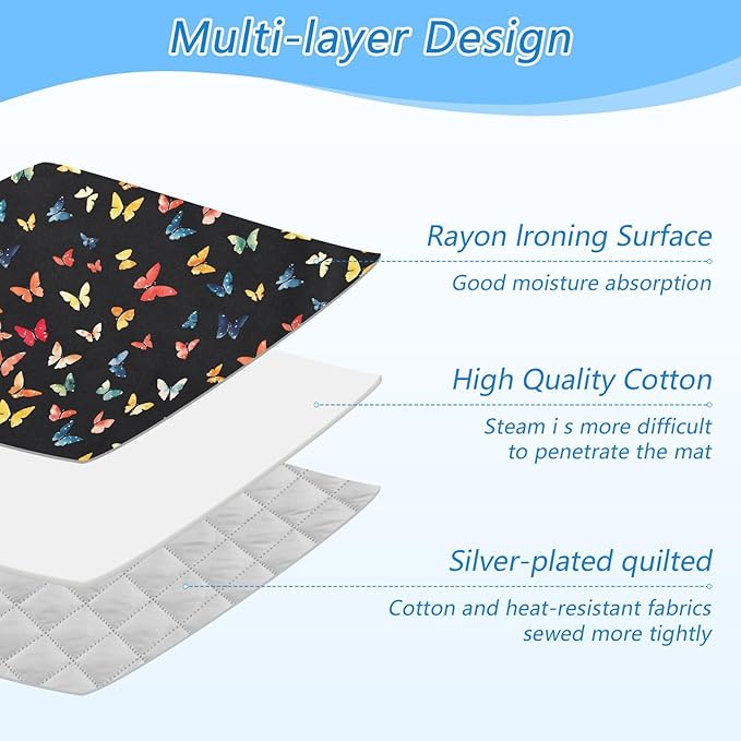 Colorful Butterfly Ironing Mat for Table top Portable Ironing Pad Blanket for Washer Dryer Countertop Travel