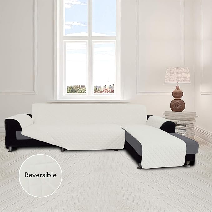 Easy-Going Sofa Slipcover L Shape Sofa Cover Sectional Couch Cover Chaise Cover Reversible Furniture Protector for Pets Kids Children Dog Cat (Large, Ivory/Ivory)