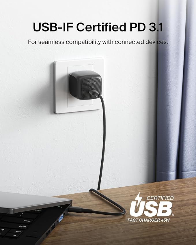Belkin USB C Charger Block 45W (2 Pack) - USB C Cable Included - PD3.1 PPS Fast Charging - Samsung Galaxy S25, S24, Apple iPhone 17, Air, Pro, Pro Max, Google Pixel 10, Nintendo Switch, etc - Black