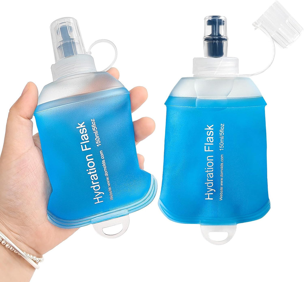 GYGYL Soft Flask, TPU Collapsible Soft Water Bottle for Hydration Pack, Running Vest, Leak-Proof Folding Water Bottle for Hiking Cycling Climbing Jogging-150ml Blue, 2pcs