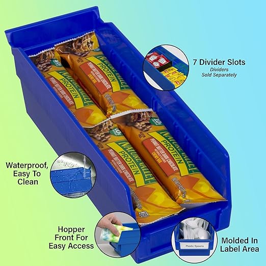 Akro-Mils 30120 Plastic Shelf Bins, Heavy Duty Storage Bins for Garage, Closet, and Drawer Organization, 12-Inch x 4-Inch x 4-Inch, Blue, 24-Pack