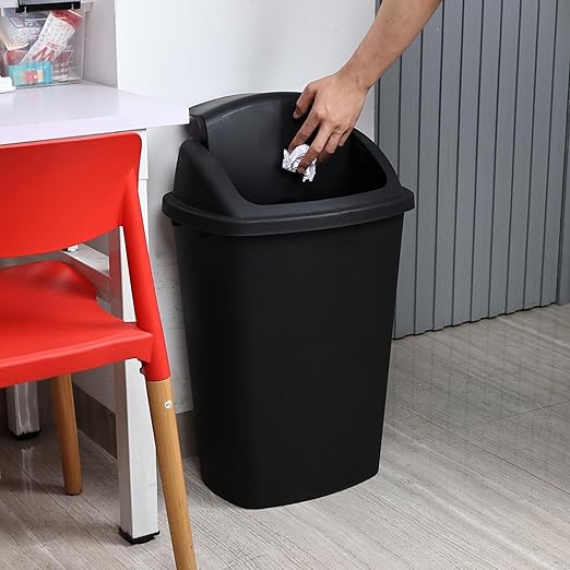 13 Gallon Garbage Can with Swing Lid, Plastic Kitchen Trash Can, 4 Pack, Black