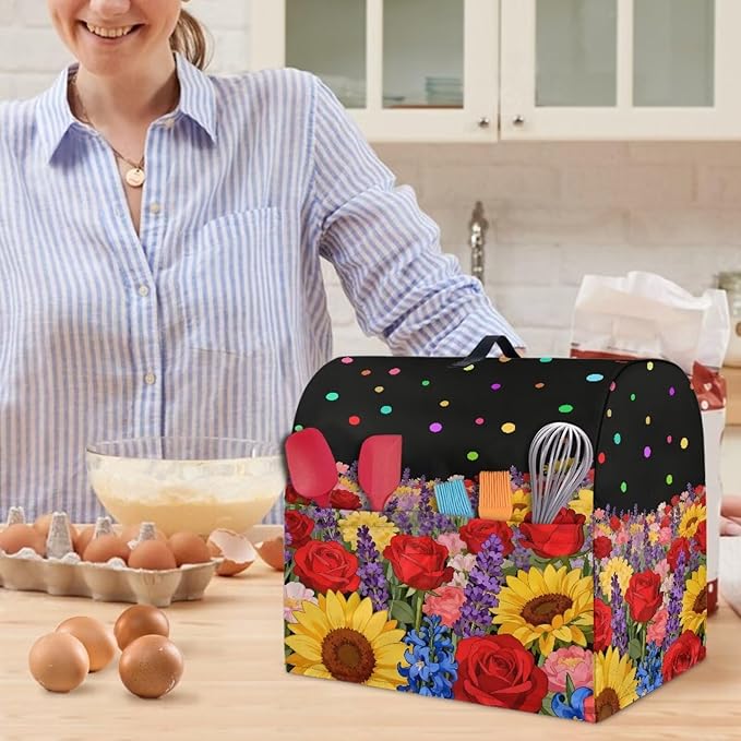 Stand Mixer Covers Compatible with 6-8 Quart Colorful Flowers Kitchen Aid Mixer Fit All Tilt Head Bowl Lift Models Easy Clean Mixer Covers
