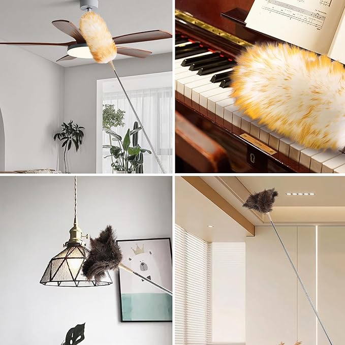 Extendable Cleaning Duster,Extra-Long Telescoping Feather Dusters with Stainless Steel Extension Pole Up to 100" for Cleaning High Ceiling Fan, High Ceilings,Furniture