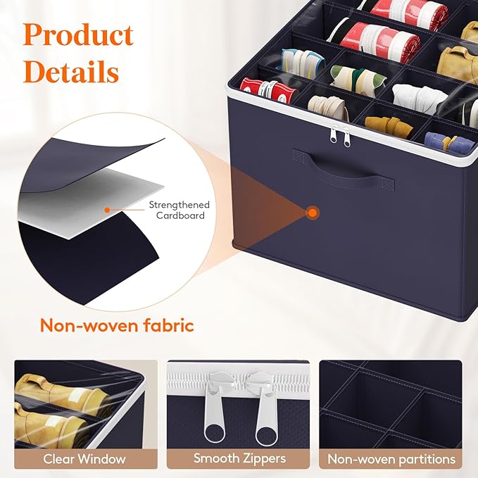 Lifewit Shoe Storage Organizer for Closet Fits 12-16 Pairs, Fabric Large Shoe Box Storage Containers with Clear Cover, Foldable Bins Fit for Boots Heels Sneakers 17"(L) x 17"(W) x 12.5"(H) 3 Pack Blue