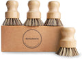 Bamboo Dish Brush Set,4 Pack Kitchen Palm Pot Brush with Union Fiber, Natural Bamboo Dish Scrub Brush for Cleaning Pots,Pans,Sinks,Woks,Vegetables