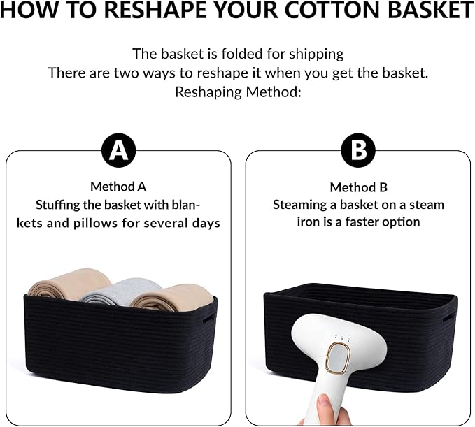 Large Storage Baskets for Shelves, Closet Organizers Bins for Clothes Blanket Towels, Baby Nursery, Toy Baskets Box, Woven Rope Baskets, 17 x 13 x 7.5”, 2 Packs Black