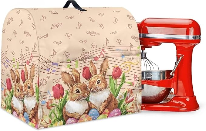 Generic Cute Rabbit Stand Mixer Cover for Easter Decor, Kitchen Dust Cover, 4.5-5 Quart, Lightweight, Waterproof, Polyester, Drawstring Closure, Rabbit Color