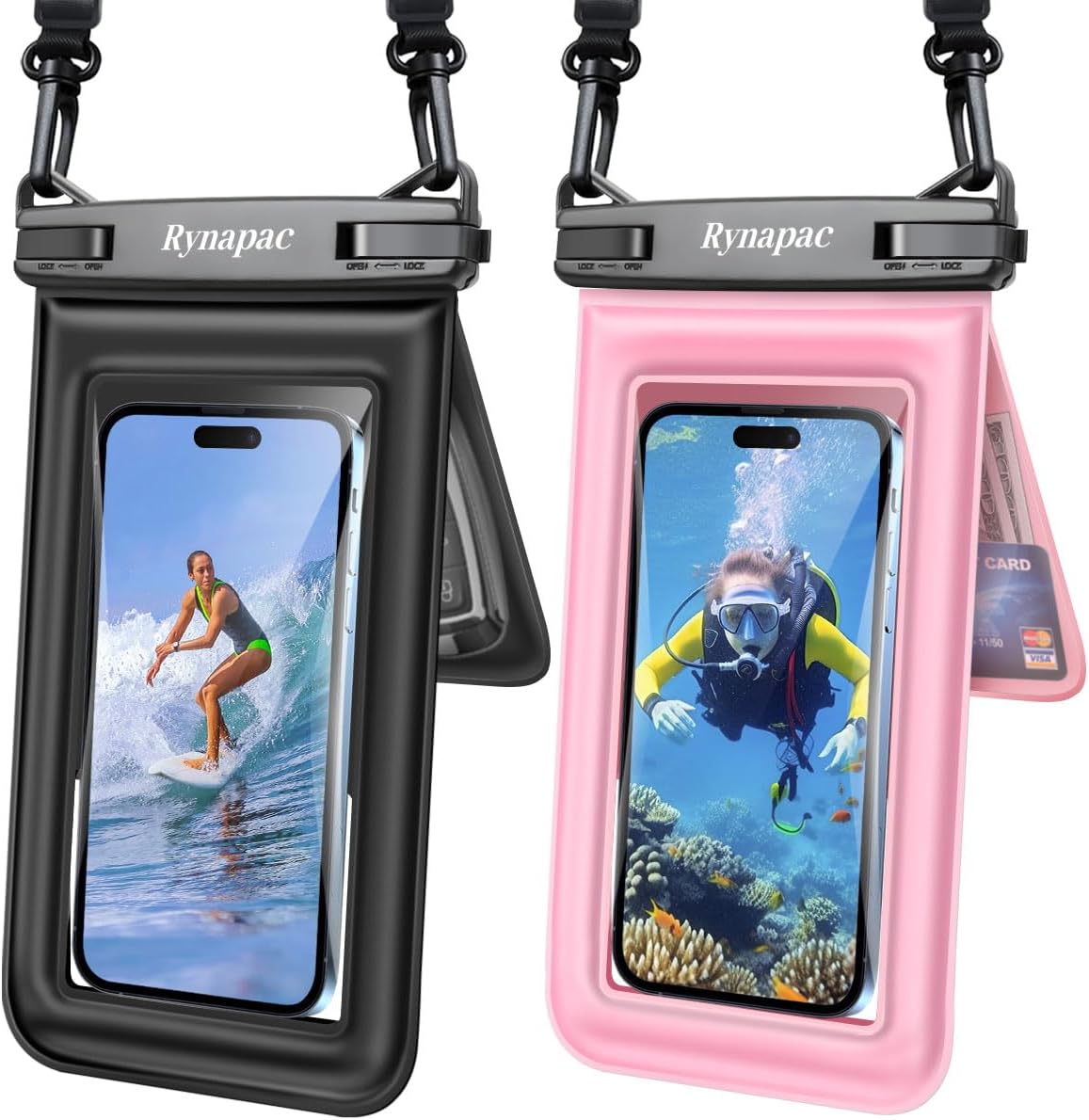 Waterproof Phone Pouch Floating, Double Bags Waterproof Phone Case with Lanyard for iPhone 16 15 Pro Max, Galaxy S24 S23 Ultra, IPX8 Cellphone Dry Bag Beach Travel Cruise Essentials 2Pack-8.5''