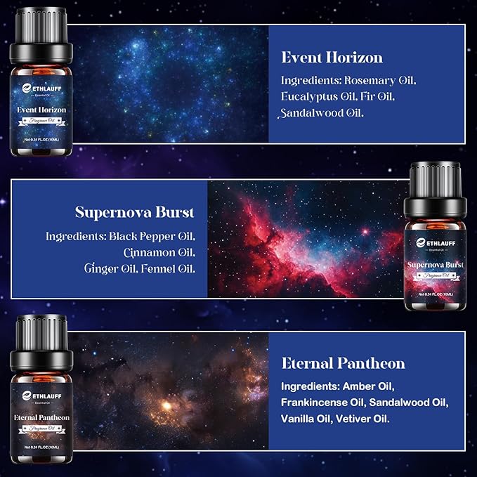 Essential Oil Blends, Starry Spell Essential Oil Set for Diffusers for Home, Humidifiers, Candle Making, Magical Aromatherapy Blends - Stress Relief, Calm Mind, Relax, Meditate, 6x10ml